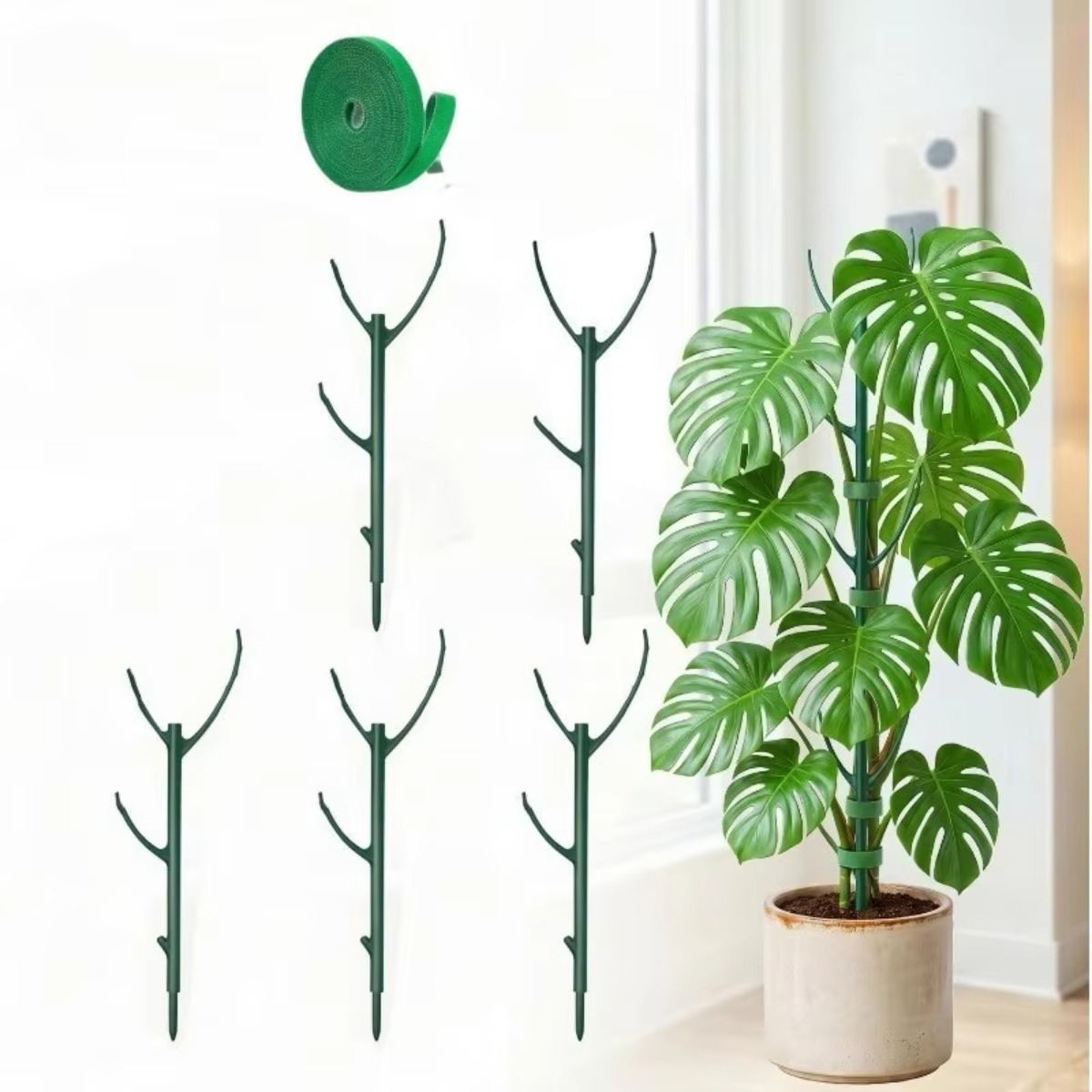 Plant Support Stake - ชุดเสาค้ำต้นไม้โมนสเตอร่า 6 ชิ้น แบบซ้อนได้ พร้อมสายรัด สำหรับค้ำลำต้นไม้เลื้อย
