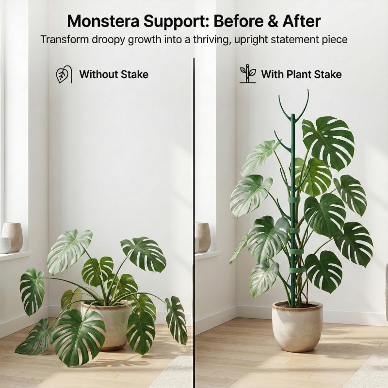 Plant Support Stake - ไม้ค้ำยันต้นมอนสเตอร่า 5 ชิ้นและเทปเวลโคร 1 ม้วน ไม้ค้ำยันสำหรับสวน