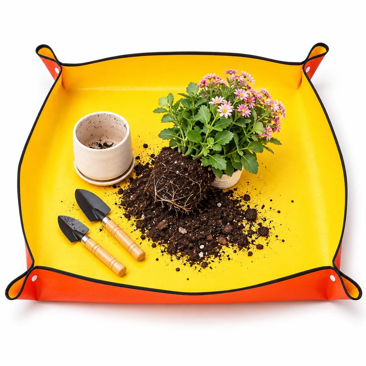 Repotting Mat - แผ่นรองเปลี่ยนกระถางต้นไม้กันน้ำ PE สำหรับย้ายต้นไม้ พับเก็บได้ ถาดรองดินสำหรับปลูก พร้อมมุมล็อก
